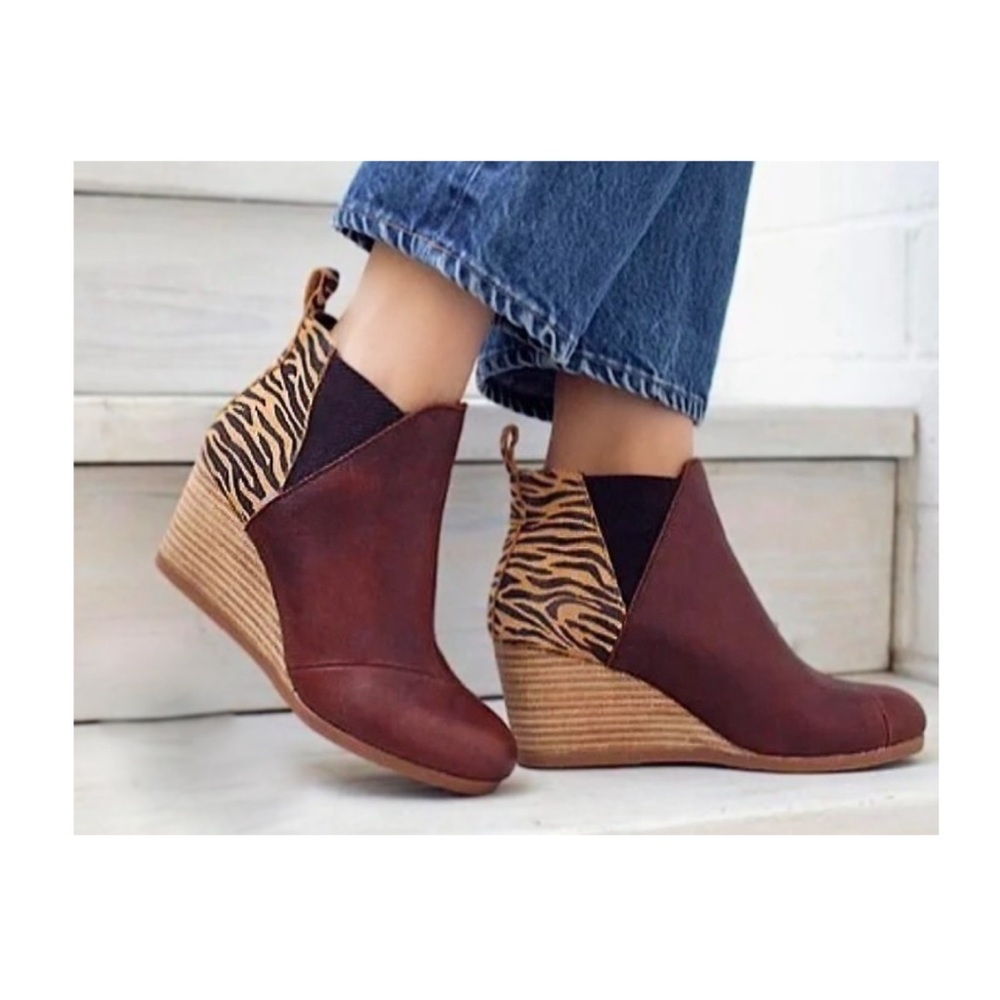 Tom’s Wedge Ankle Boots with Animal Print